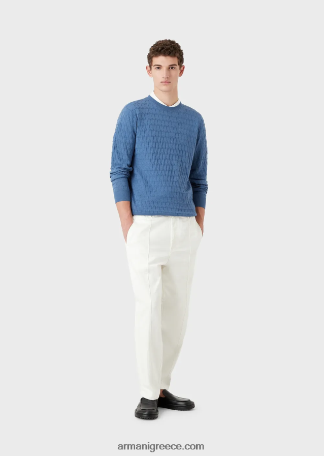 άνδρες Armani Μπλούζα από καθαρό παρθένο μαλλί με γεωμετρικό μοτίβο ζακάρ 4046R61246 μπλε