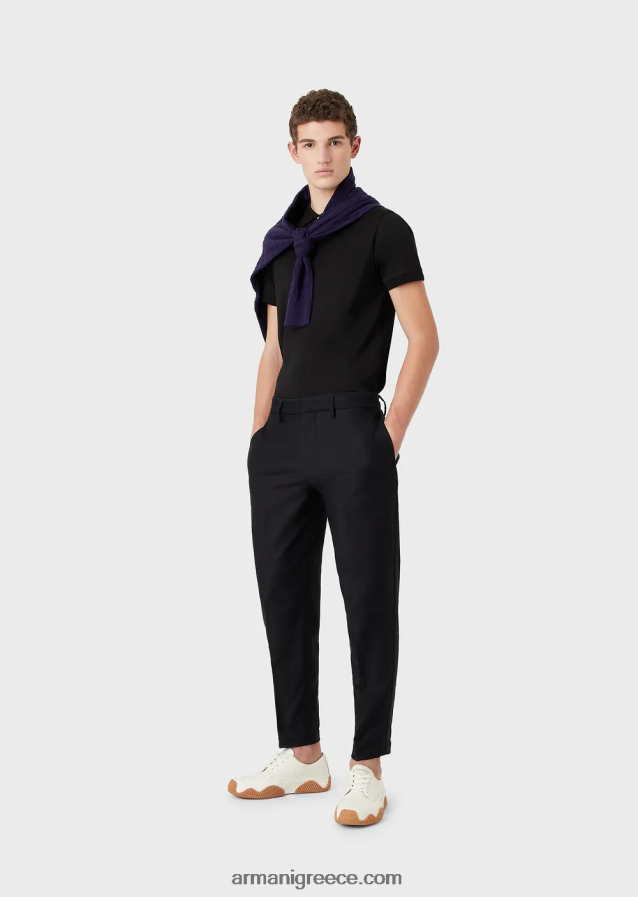 άνδρες Armani Μπλούζα από καθαρό παρθένο μαλλί με γεωμετρικό μοτίβο ζακάρ 4046R61247 μπλε ναυτικό