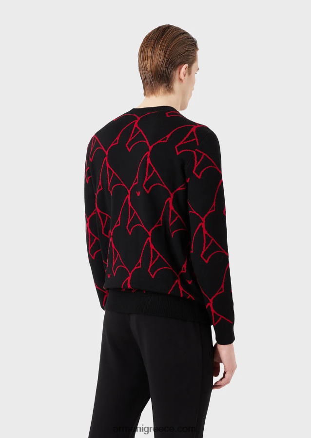 άνδρες Armani Μάλλινη μπλούζα με ζακάρ παντού λογότυπο κουνελιού 4046R61248 μαύρος