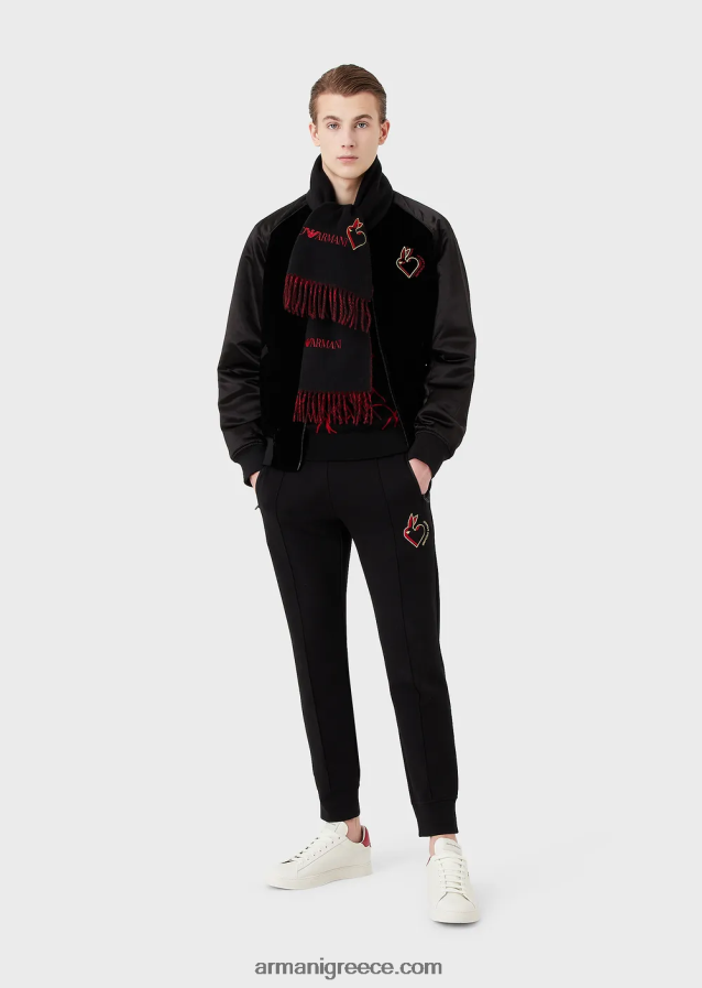 άνδρες Armani Μάλλινη μπλούζα με ζακάρ παντού λογότυπο κουνελιού 4046R61248 μαύρος