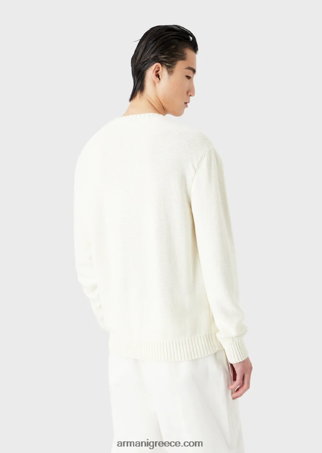 άνδρες Armani Πλεκτό μπλουζάκι μονόχρωμο με κέντημα φοίνικα 4046R61254 γαλακτώδες λευκό