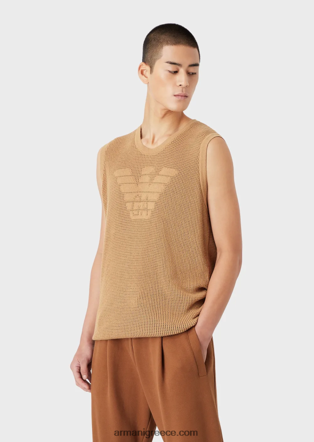 άνδρες Armani αειφόρος συλλογή, μεγάλου μεγέθους ρεζερβουάρ κατασκευασμένο από πλεκτό πλέγμα από ανακυκλωμένο νήμα 4046R61256