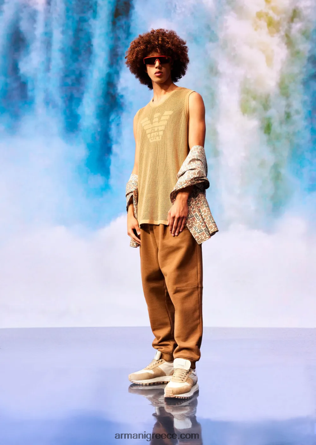 άνδρες Armani αειφόρος συλλογή, μεγάλου μεγέθους ρεζερβουάρ κατασκευασμένο από πλεκτό πλέγμα από ανακυκλωμένο νήμα 4046R61256