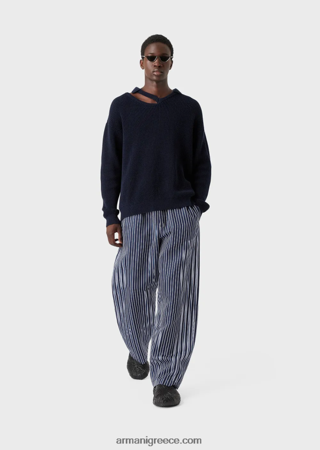 άνδρες Armani Αγγλικό πλεκτό μπλουζάκι με ματάκι στον ώμο 4046R61257 μπλε