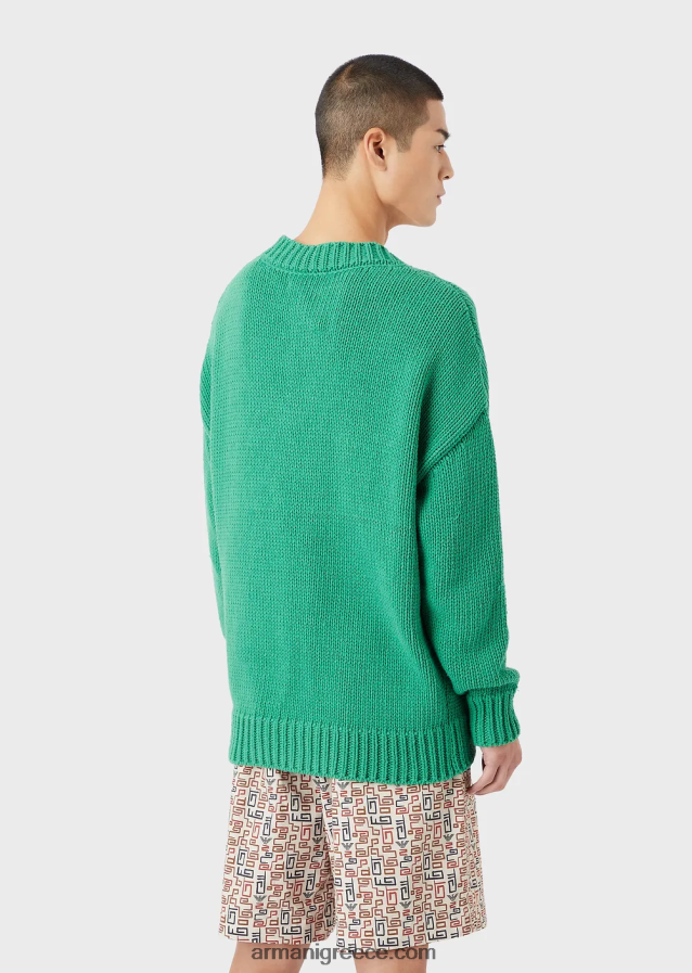 άνδρες Armani βιώσιμη συλλογή, μεγάλου μεγέθους, ανακυκλωμένο βαμβάκι με λαιμόκοψη με μπάλωμα 4046R61259 πράσινος