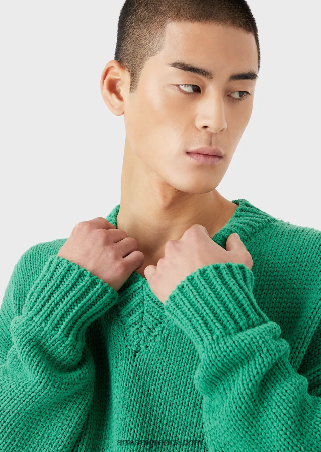 άνδρες Armani βιώσιμη συλλογή, μεγάλου μεγέθους, ανακυκλωμένο βαμβάκι με λαιμόκοψη με μπάλωμα 4046R61259 πράσινος