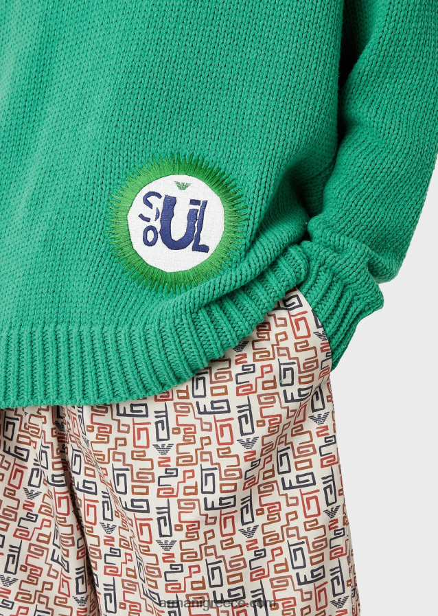 άνδρες Armani βιώσιμη συλλογή, μεγάλου μεγέθους, ανακυκλωμένο βαμβάκι με λαιμόκοψη με μπάλωμα 4046R61259 πράσινος