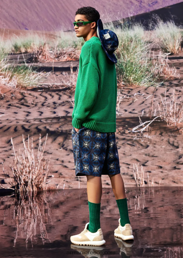 άνδρες Armani βιώσιμη συλλογή, μεγάλου μεγέθους, ανακυκλωμένο βαμβάκι με λαιμόκοψη με μπάλωμα 4046R61259 πράσινος