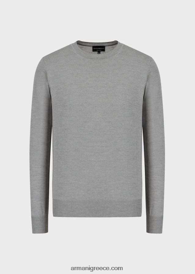 άνδρες Armani μπλούζα από καθαρό, παρθένο μαλλί 4046R61261 ανοιχτό γκρι