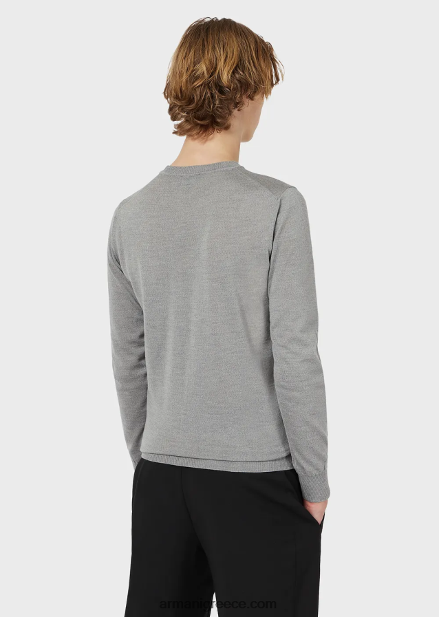 άνδρες Armani μπλούζα από καθαρό, παρθένο μαλλί 4046R61261 ανοιχτό γκρι