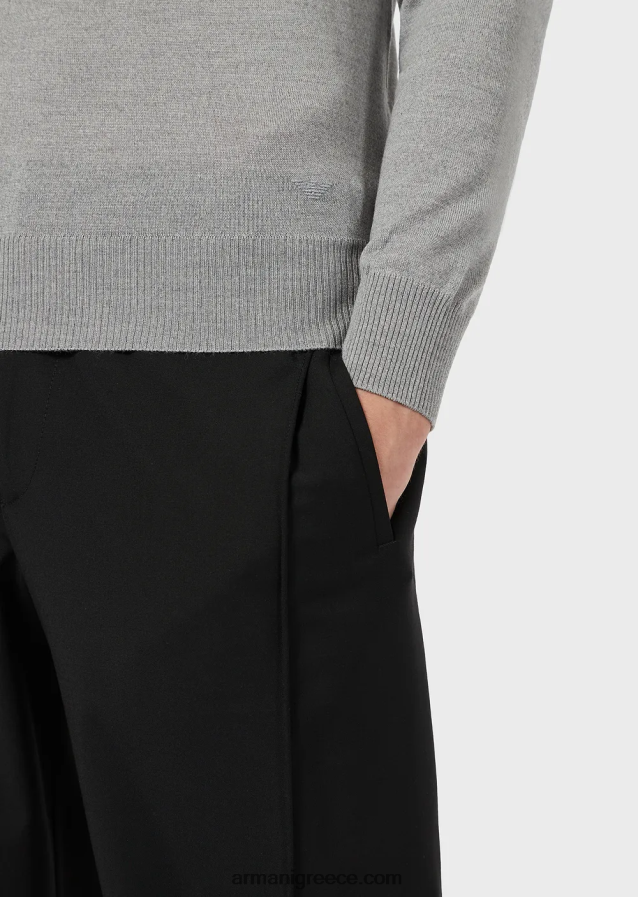 άνδρες Armani μπλούζα από καθαρό, παρθένο μαλλί 4046R61261 ανοιχτό γκρι