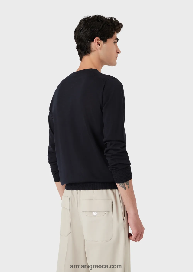 άνδρες Armani μπλούζα από καθαρό, παρθένο μαλλί 4046R61262 ναυτικό μπλε