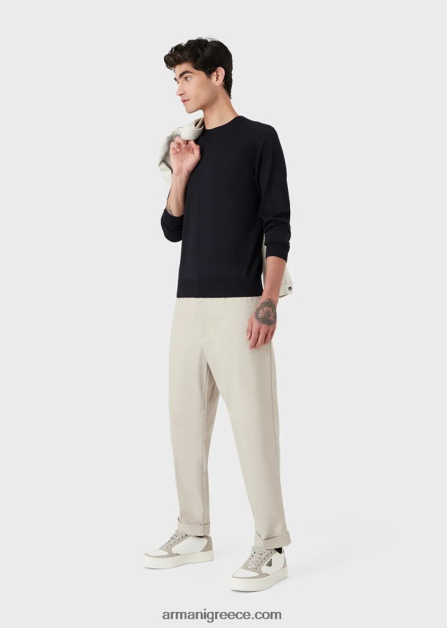 άνδρες Armani μπλούζα από καθαρό, παρθένο μαλλί 4046R61262 ναυτικό μπλε