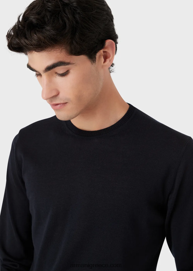 άνδρες Armani μπλούζα από καθαρό, παρθένο μαλλί 4046R61262 ναυτικό μπλε