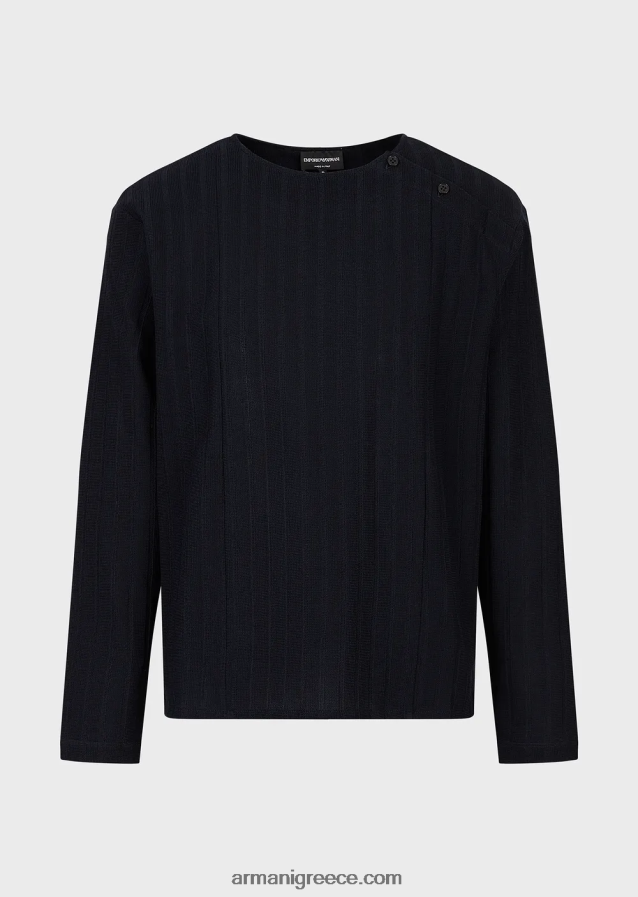 άνδρες Armani ζακάρ τζέρσεϊ μπλούζα με ραβδωτό μοτίβο 4046R61263 ναυτικό μπλε