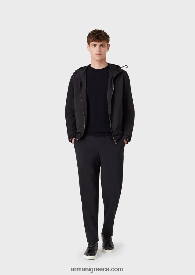 άνδρες Armani αγνό κασμίρ άλμα με λαιμόκοψη 4046R61265 ναυτικό μπλε