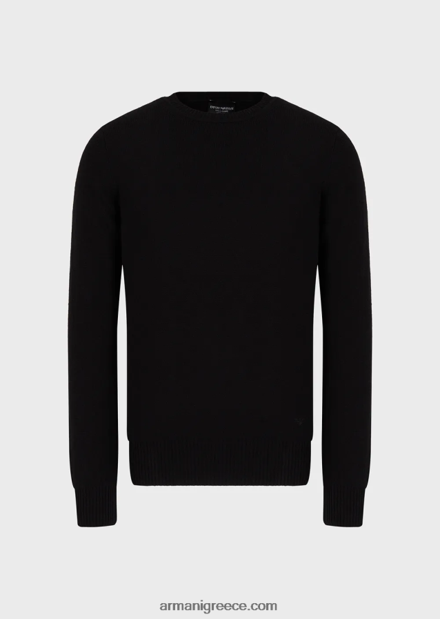 άνδρες Armani αγνό κασμίρ άλμα με λαιμόκοψη 4046R61266 μαύρος
