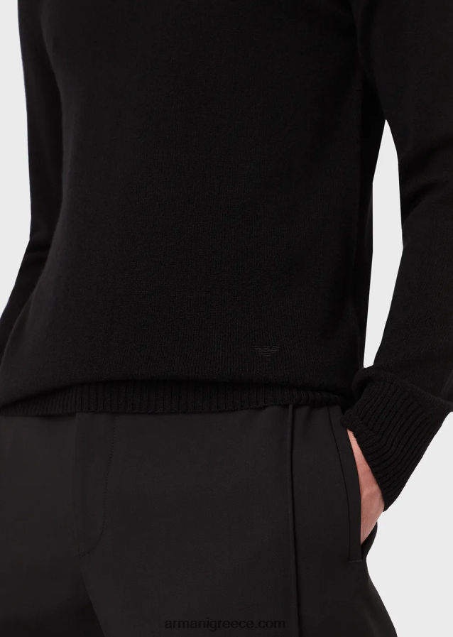 άνδρες Armani αγνό κασμίρ άλμα με λαιμόκοψη 4046R61266 μαύρος