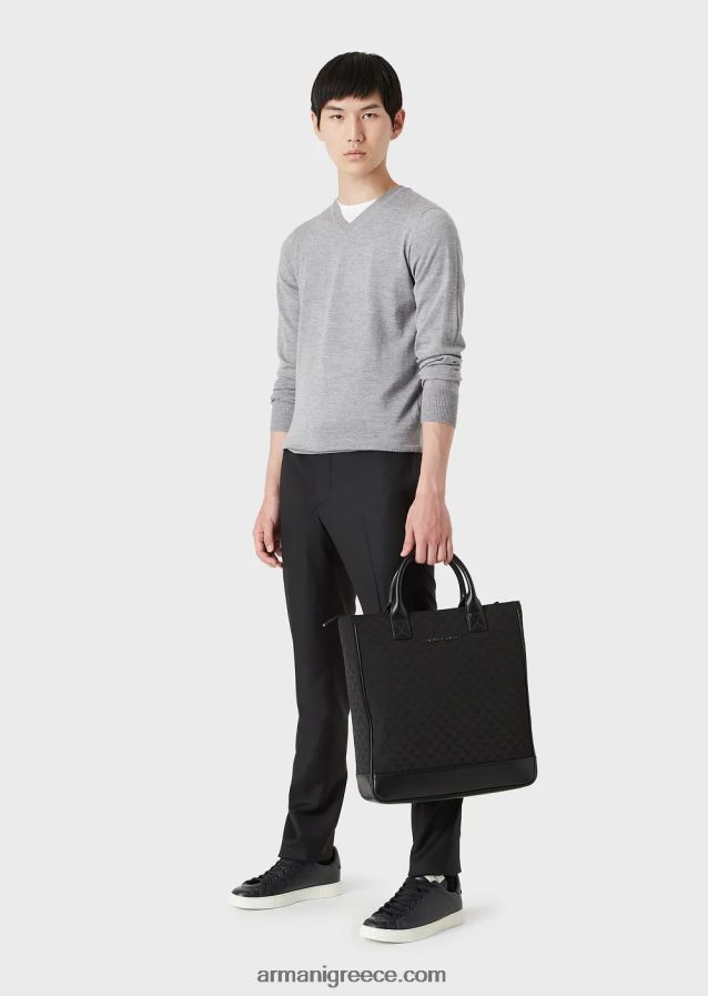 άνδρες Armani Μπλουζάκι με λαιμόκοψη από παρθένο μαλλί 4046R61267 ανοιχτό γκρι