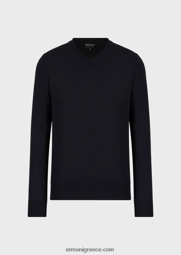 άνδρες Armani Μπλουζάκι με λαιμόκοψη από παρθένο μαλλί 4046R61268 ναυτικό μπλε