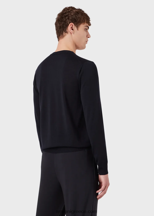 άνδρες Armani Μπλουζάκι με λαιμόκοψη από παρθένο μαλλί 4046R61268 ναυτικό μπλε