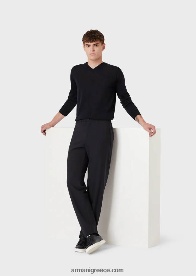 άνδρες Armani Μπλουζάκι με λαιμόκοψη από παρθένο μαλλί 4046R61268 ναυτικό μπλε