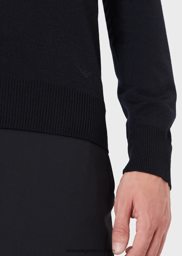 άνδρες Armani Μπλουζάκι με λαιμόκοψη από παρθένο μαλλί 4046R61268 ναυτικό μπλε
