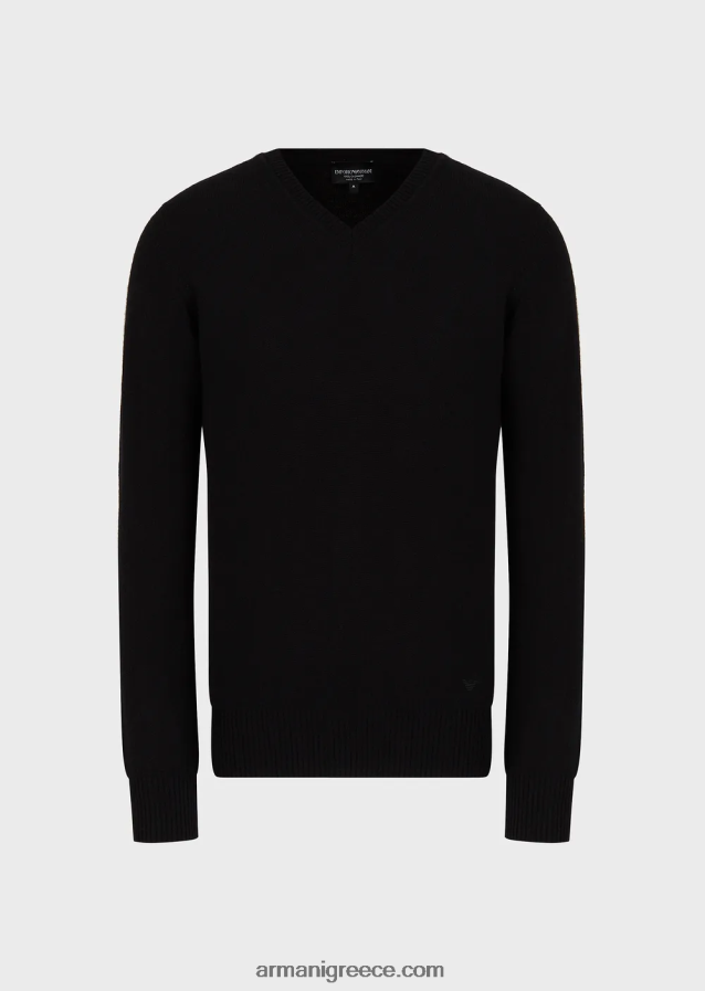 άνδρες Armani αγνό κασμίρι με λαιμόκοψη 4046R61269 μαύρος