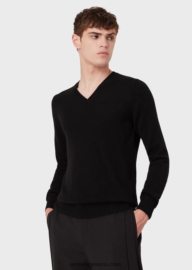 άνδρες Armani αγνό κασμίρι με λαιμόκοψη 4046R61269 μαύρος