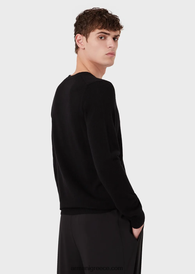 άνδρες Armani αγνό κασμίρι με λαιμόκοψη 4046R61269 μαύρος