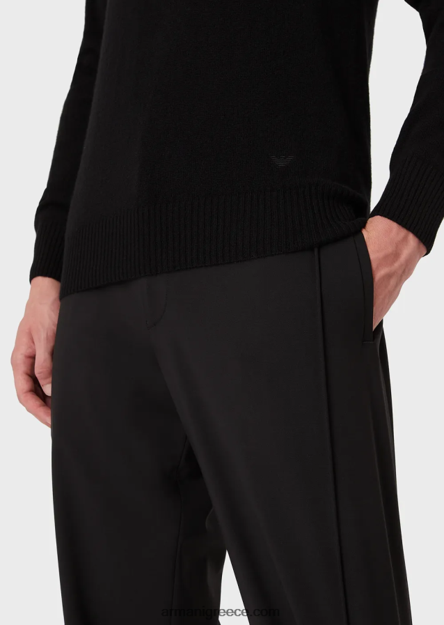 άνδρες Armani αγνό κασμίρι με λαιμόκοψη 4046R61269 μαύρος