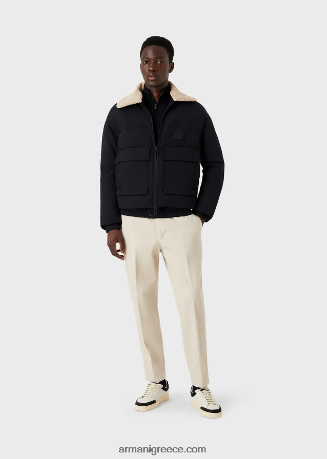 άνδρες Armani παρθένο μάλλινη ζακέτα με φερμουάρ 4046R61270 ναυτικό μπλε