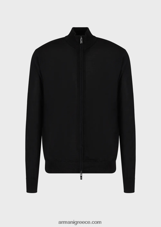 άνδρες Armani παρθένο μάλλινη ζακέτα με φερμουάρ 4046R61271 μαύρος