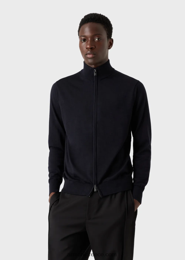 άνδρες Armani παρθένο μάλλινη ζακέτα με φερμουάρ 4046R61271 μαύρος