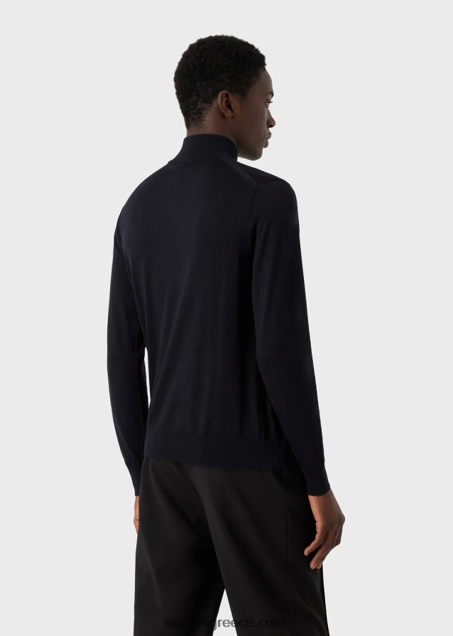 άνδρες Armani παρθένο μάλλινη ζακέτα με φερμουάρ 4046R61271 μαύρος