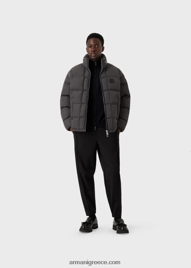 άνδρες Armani παρθένο μάλλινη ζακέτα με φερμουάρ 4046R61271 μαύρος