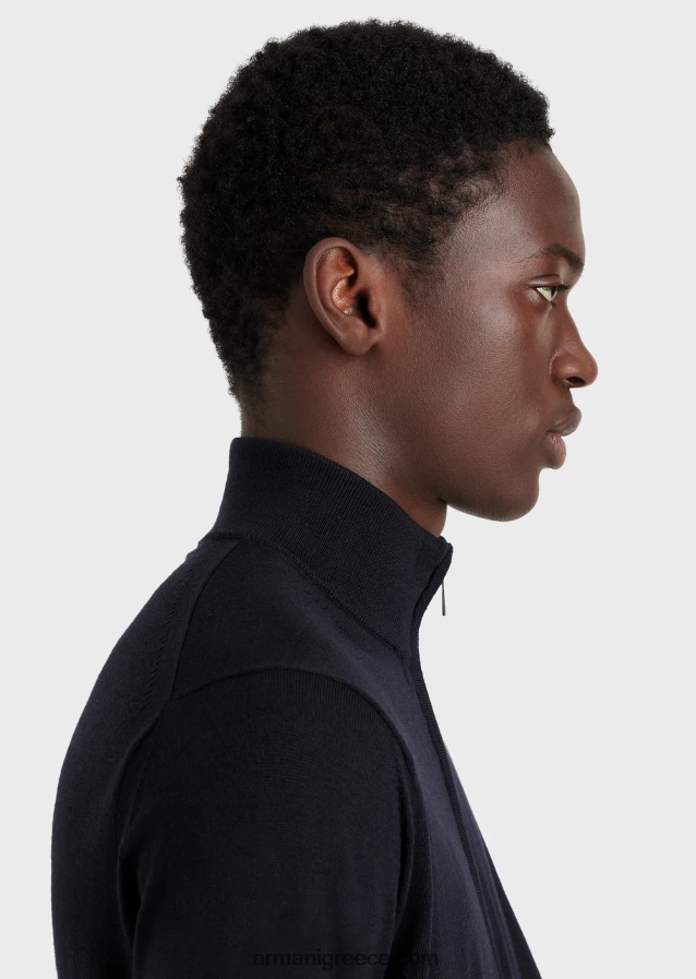 άνδρες Armani παρθένο μάλλινη ζακέτα με φερμουάρ 4046R61271 μαύρος