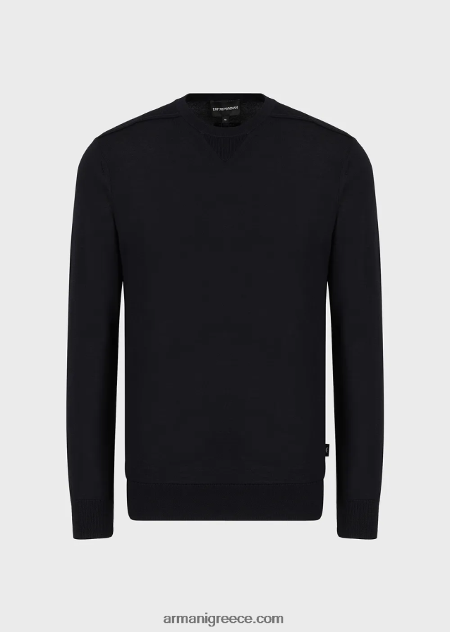 άνδρες Armani Μαλλί-και-λυοκύτταρο-χαρμάνι με λαιμόκοψη 4046R61272 ναυτικό μπλε