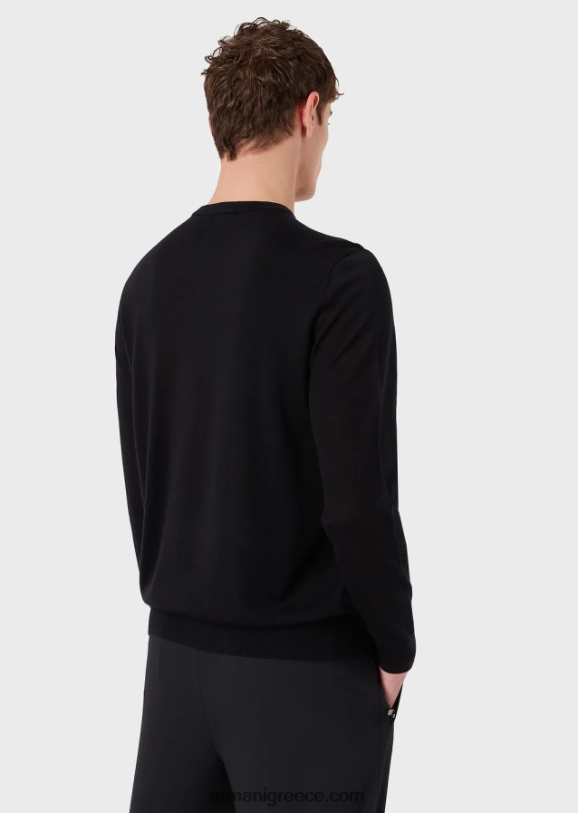 άνδρες Armani Μαλλί-και-λυοκύτταρο-χαρμάνι με λαιμόκοψη 4046R61272 ναυτικό μπλε