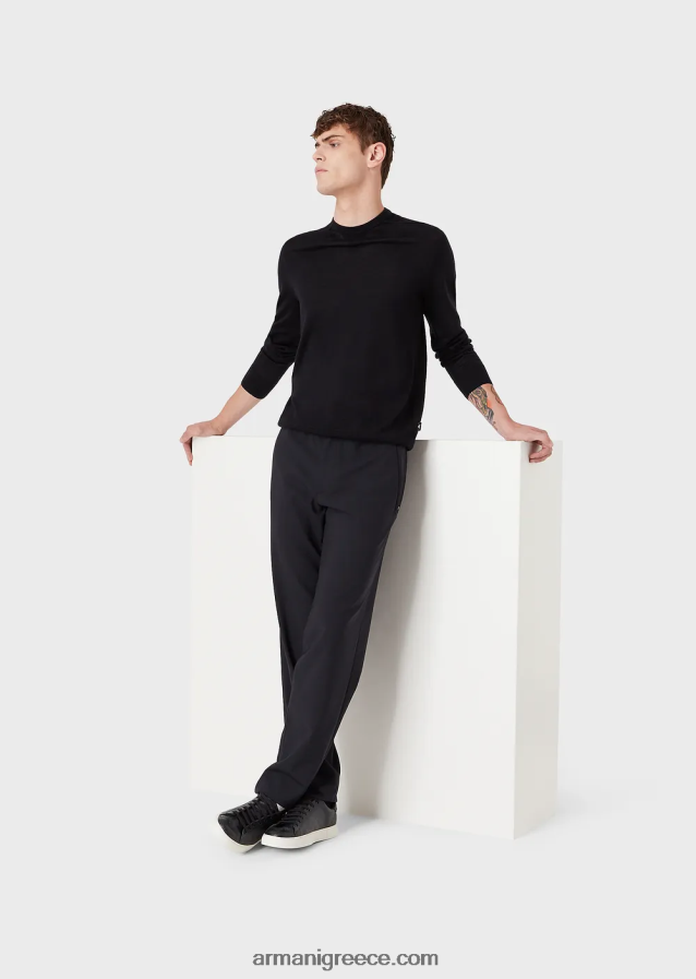 άνδρες Armani Μαλλί-και-λυοκύτταρο-χαρμάνι με λαιμόκοψη 4046R61272 ναυτικό μπλε