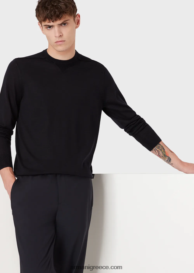 άνδρες Armani Μαλλί-και-λυοκύτταρο-χαρμάνι με λαιμόκοψη 4046R61272 ναυτικό μπλε