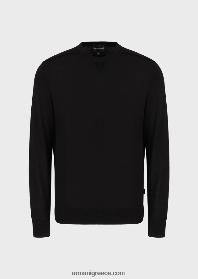 άνδρες Armani Μαλλί-και-λυοκύτταρο-χαρμάνι με λαιμόκοψη 4046R61273 μαύρος