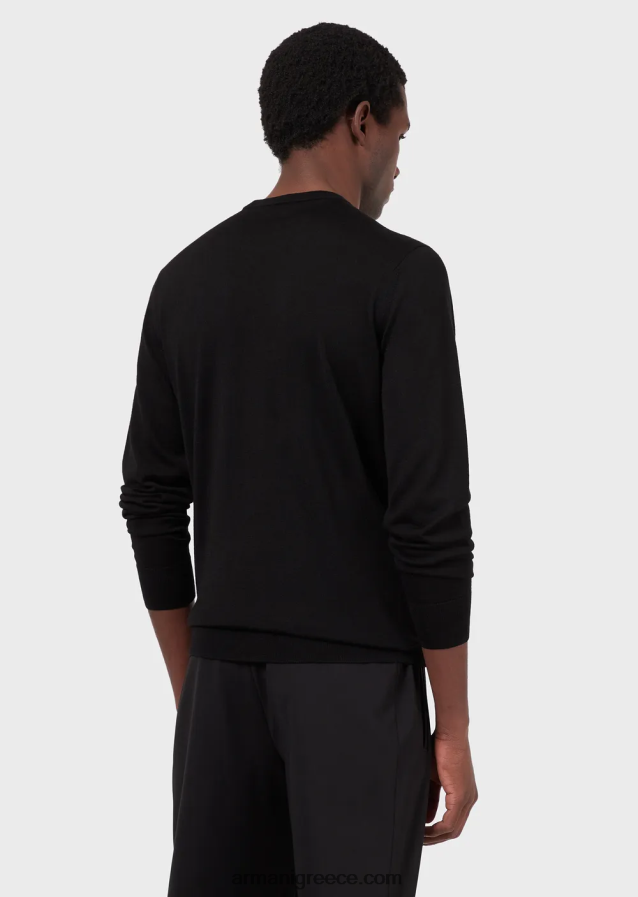 άνδρες Armani Μαλλί-και-λυοκύτταρο-χαρμάνι με λαιμόκοψη 4046R61273 μαύρος