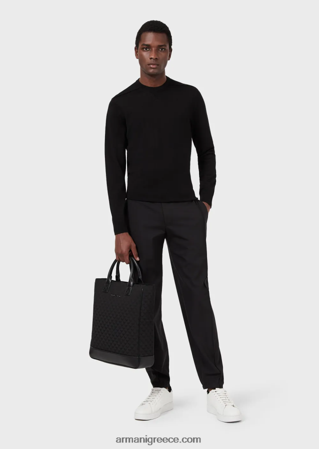 άνδρες Armani Μαλλί-και-λυοκύτταρο-χαρμάνι με λαιμόκοψη 4046R61273 μαύρος