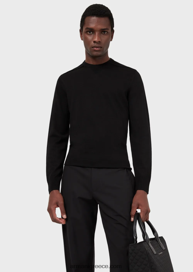άνδρες Armani Μαλλί-και-λυοκύτταρο-χαρμάνι με λαιμόκοψη 4046R61273 μαύρος