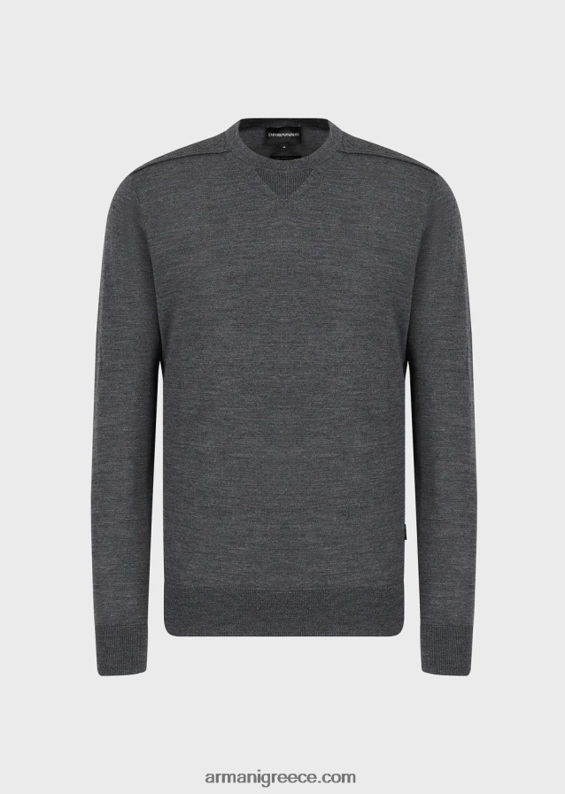 άνδρες Armani Μαλλί-και-λυοκύτταρο-χαρμάνι με λαιμόκοψη 4046R61274 σκούρο γκρίζο