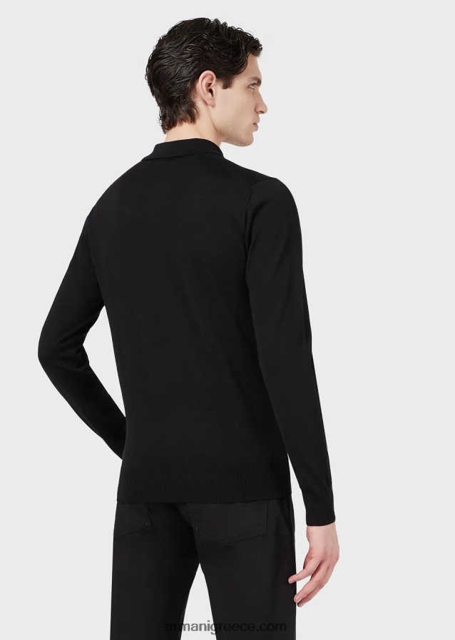 άνδρες Armani Παρθένο μάλλινο μπλουζάκι με γιακά πόλο 4046R61276 μαύρος