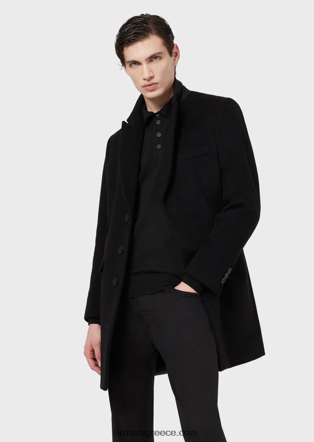 άνδρες Armani Παρθένο μάλλινο μπλουζάκι με γιακά πόλο 4046R61276 μαύρος