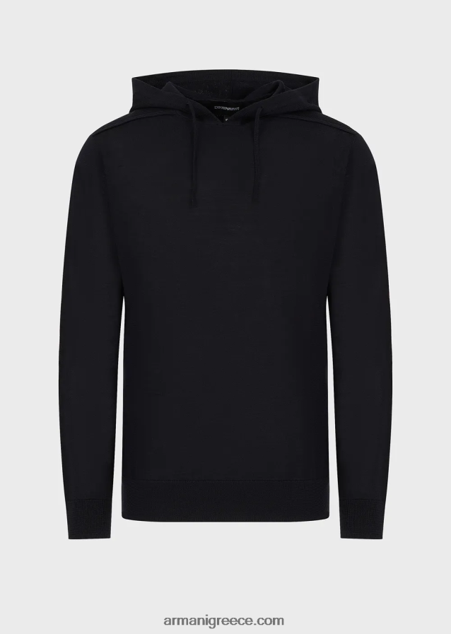 άνδρες Armani Μπλούζα με κουκούλα από μαλλί και λυοκύτταρο 4046R61278 ναυτικό μπλε