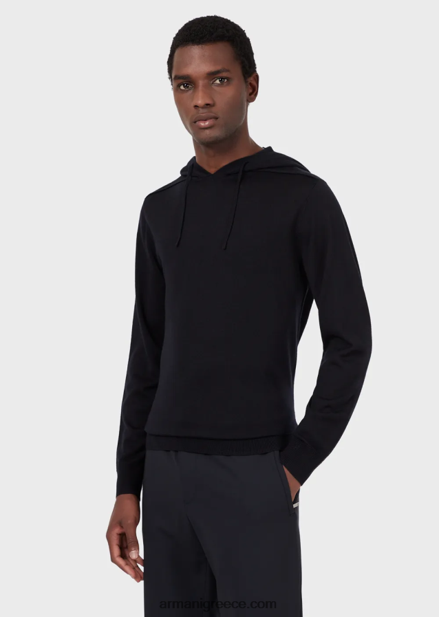 άνδρες Armani Μπλούζα με κουκούλα από μαλλί και λυοκύτταρο 4046R61278 ναυτικό μπλε